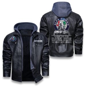 Come To The Dark Side Star War Alfa Romeo Removable Hood Leather Jacket, Winter Outer Wear For Men And Women