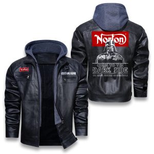 Come To The Dark Side Star War Norton Motorcycle Company Removable Hood Leather Jacket, Winter Outer Wear For Men And Women