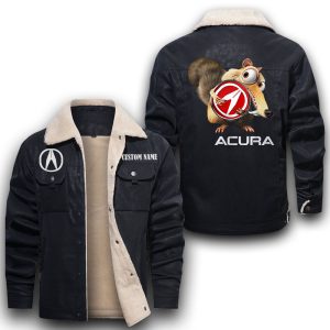 Scrat Squirrel In Ice Age Acura Leather Jacket With Velvet Inside, Winter Outer Wear For Men And Women
