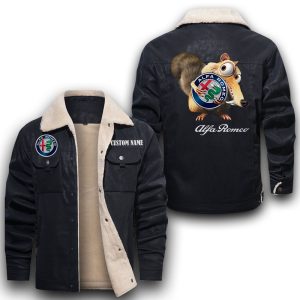 Scrat Squirrel In Ice Age Alfa Romeo Leather Jacket With Velvet Inside, Winter Outer Wear For Men And Women