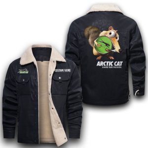 Scrat Squirrel In Ice Age Arctic cat Leather Jacket With Velvet Inside, Winter Outer Wear For Men And Women