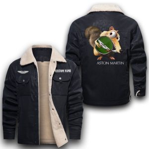 Scrat Squirrel In Ice Age Aston Martin Leather Jacket With Velvet Inside, Winter Outer Wear For Men And Women