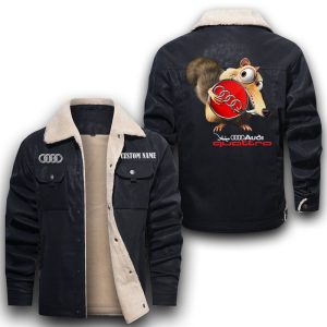 Scrat Squirrel In Ice Age Audi Quattro Leather Jacket With Velvet Inside, Winter Outer Wear For Men And Women