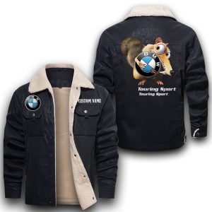 Scrat Squirrel In Ice Age BMW Leather Jacket With Velvet Inside, Winter Outer Wear For Men And Women