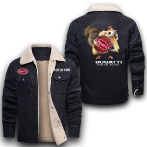 Scrat Squirrel In Ice Age Bugatti Leather Jacket With Velvet Inside, Winter Outer Wear For Men And Women