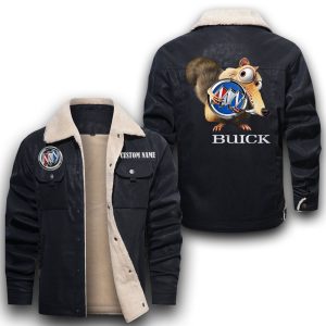 Scrat Squirrel In Ice Age Buick Leather Jacket With Velvet Inside, Winter Outer Wear For Men And Women