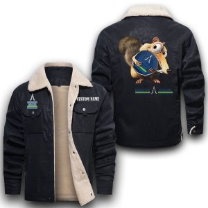 Scrat Squirrel In Ice Age Deutz Fahr Leather Jacket With Velvet Inside, Winter Outer Wear For Men And Women