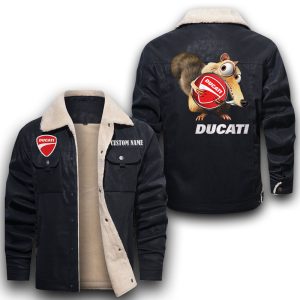Scrat Squirrel In Ice Age Ducati Leather Jacket With Velvet Inside, Winter Outer Wear For Men And Women