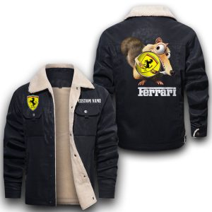 Scrat Squirrel In Ice Age Ferrari Leather Jacket With Velvet Inside, Winter Outer Wear For Men And Women