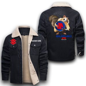Scrat Squirrel In Ice Age Gsx Leather Jacket With Velvet Inside, Winter Outer Wear For Men And Women