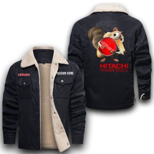 Scrat Squirrel In Ice Age Hitachi Leather Jacket With Velvet Inside, Winter Outer Wear For Men And Women