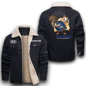 Scrat Squirrel In Ice Age Hyundai Leather Jacket With Velvet Inside, Winter Outer Wear For Men And Women