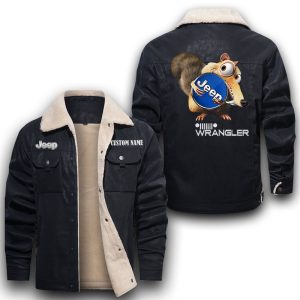 Scrat Squirrel In Ice Age Jeep wrangler Leather Jacket With Velvet Inside, Winter Outer Wear For Men And Women