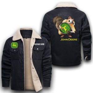 Scrat Squirrel In Ice Age John Deere Leather Jacket With Velvet Inside, Winter Outer Wear For Men And Women