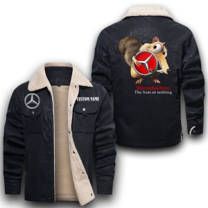 Scrat Squirrel In Ice Age Mercedes Benz Leather Jacket With Velvet Inside, Winter Outer Wear For Men And Women