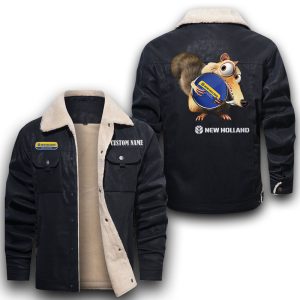 Scrat Squirrel In Ice Age New Holland Agriculture Leather Jacket With Velvet Inside, Winter Outer Wear For Men And Women