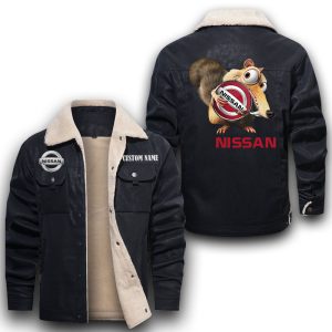 Scrat Squirrel In Ice Age Nissan Leather Jacket With Velvet Inside, Winter Outer Wear For Men And Women