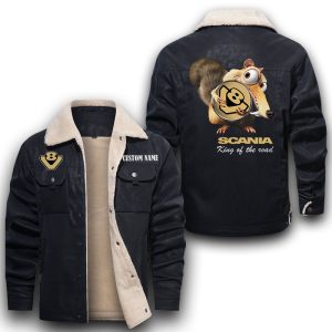 Scrat Squirrel In Ice Age Scania V8 Leather Jacket With Velvet Inside, Winter Outer Wear For Men And Women