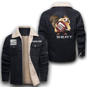 Scrat Squirrel In Ice Age SEAT Leather Jacket With Velvet Inside, Winter Outer Wear For Men And Women