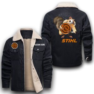 Scrat Squirrel In Ice Age Stihl Leather Jacket With Velvet Inside, Winter Outer Wear For Men And Women