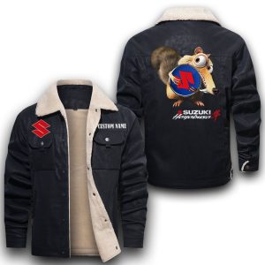 Scrat Squirrel In Ice Age Suzuki Hayabusa Leather Jacket With Velvet Inside, Winter Outer Wear For Men And Women
