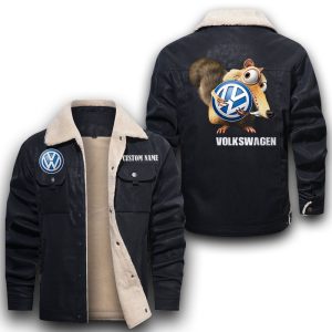 Scrat Squirrel In Ice Age Volkswagen Group Leather Jacket With Velvet Inside, Winter Outer Wear For Men And Women