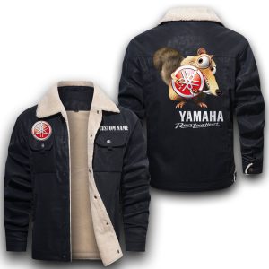 Scrat Squirrel In Ice Age Yamaha Leather Jacket With Velvet Inside, Winter Outer Wear For Men And Women