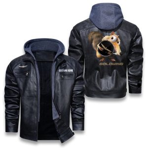 Scrat Squirrel In Ice Age Goldwing Removable Hood Leather Jacket, Winter Outer Wear For Men And Women