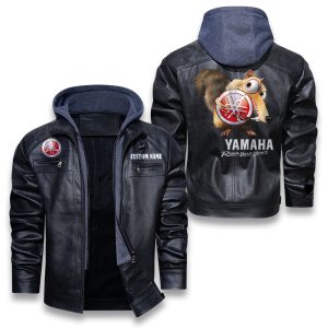 Scrat Squirrel In Ice Age Yamaha Removable Hood Leather Jacket, Winter Outer Wear For Men And Women