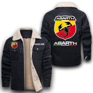 Custom Name Abarth Leather Jacket With Velvet Inside, Winter Outer Wear For Men And Women