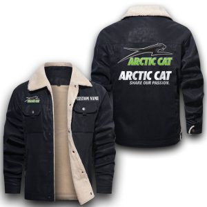 Custom Name Arctic cat Leather Jacket With Velvet Inside, Winter Outer Wear For Men And Women