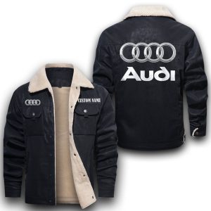 Custom Name Audi Leather Jacket With Velvet Inside, Winter Outer Wear For Men And Women