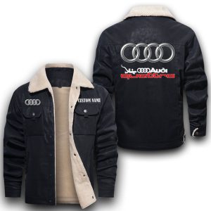 Custom Name Audi Quattro Leather Jacket With Velvet Inside, Winter Outer Wear For Men And Women