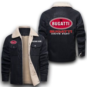 Custom Name Bugatti Leather Jacket With Velvet Inside, Winter Outer Wear For Men And Women