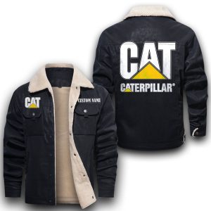 Custom Name Caterpillar Inc Leather Jacket With Velvet Inside, Winter Outer Wear For Men And Women