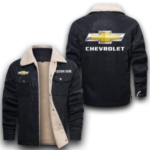 Custom Name Chevrolet Leather Jacket With Velvet Inside, Winter Outer Wear For Men And Women