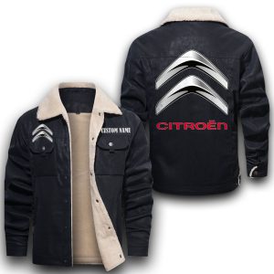 Custom Name Citroen Leather Jacket With Velvet Inside, Winter Outer Wear For Men And Women