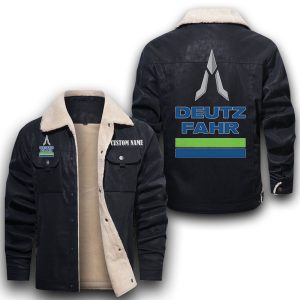 Custom Name Deutz Fahr Leather Jacket With Velvet Inside, Winter Outer Wear For Men And Women