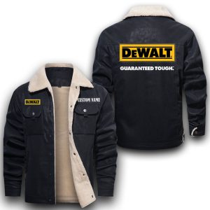 Custom Name DeWalt Leather Jacket With Velvet Inside, Winter Outer Wear For Men And Women