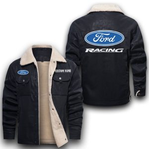 Custom Name Ford Racing Leather Jacket With Velvet Inside, Winter Outer Wear For Men And Women