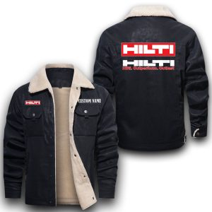 Custom Name Hilti Leather Jacket With Velvet Inside, Winter Outer Wear For Men And Women