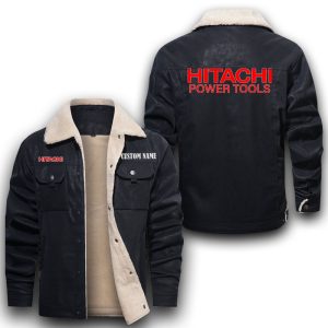 Custom Name Hitachi Leather Jacket With Velvet Inside, Winter Outer Wear For Men And Women