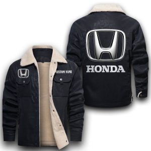 Custom Name Honda Leather Jacket With Velvet Inside, Winter Outer Wear For Men And Women