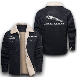 Custom Name Jaguar Cars Leather Jacket With Velvet Inside, Winter Outer Wear For Men And Women