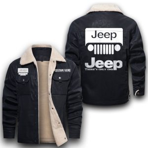 Custom Name Jeep Leather Jacket With Velvet Inside, Winter Outer Wear For Men And Women