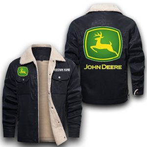 Custom Name John Deere Leather Jacket With Velvet Inside, Winter Outer Wear For Men And Women
