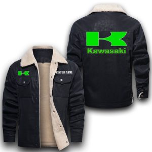 Custom Name Kawasaki Leather Jacket With Velvet Inside, Winter Outer Wear For Men And Women