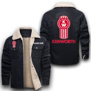 Custom Name Kenworth Leather Jacket With Velvet Inside, Winter Outer Wear For Men And Women