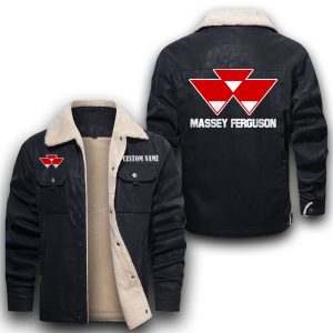 Custom Name Massey Ferguson Leather Jacket With Velvet Inside, Winter Outer Wear For Men And Women