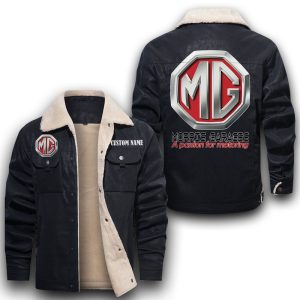 Custom Name MG Cars Leather Jacket With Velvet Inside, Winter Outer Wear For Men And Women